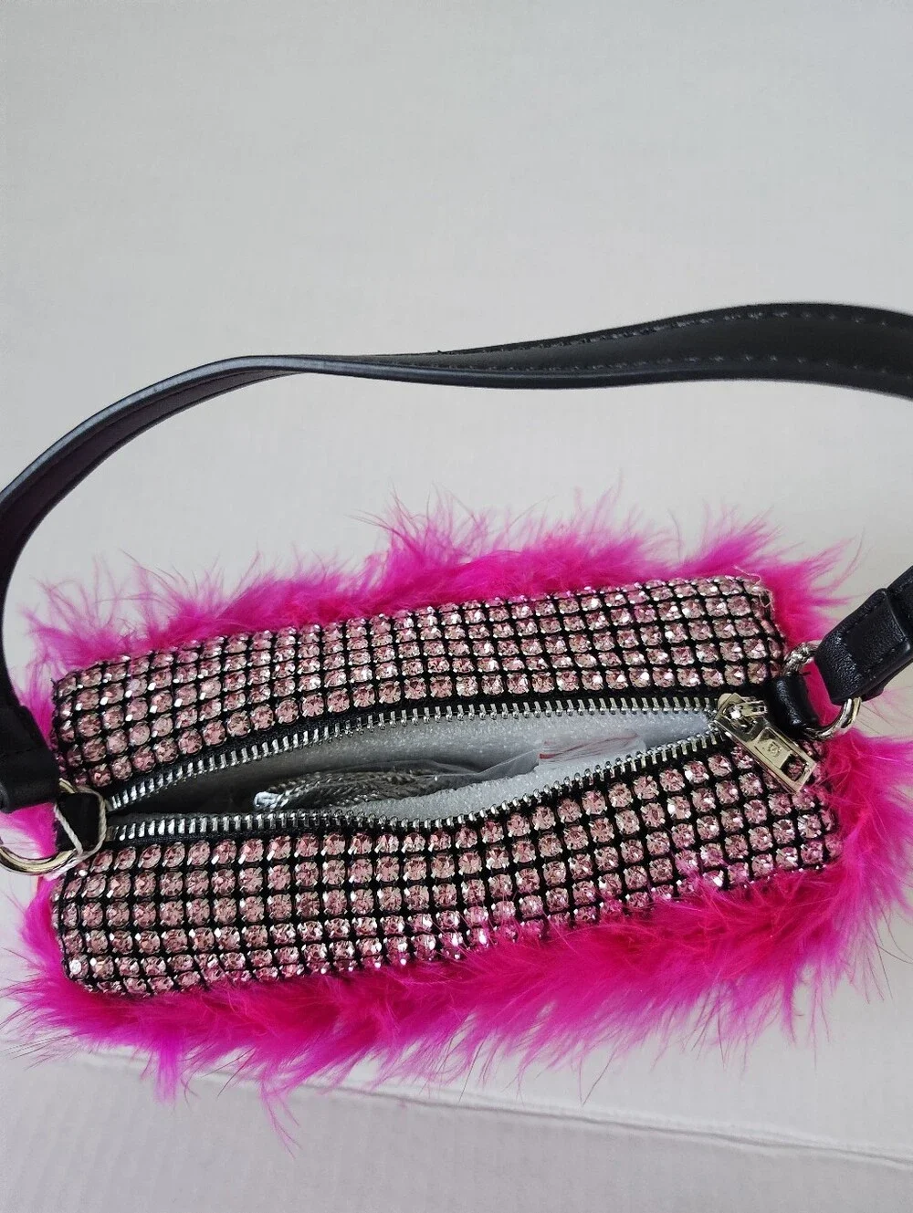 Pink Feather Rhinestone Shoulder Bag